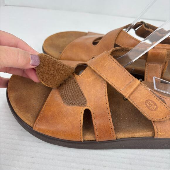 SAS Huggy Sandals Womens Size 11 Wide Carmel Brown Leather Adjustable Straps - Picture 6 of 10
